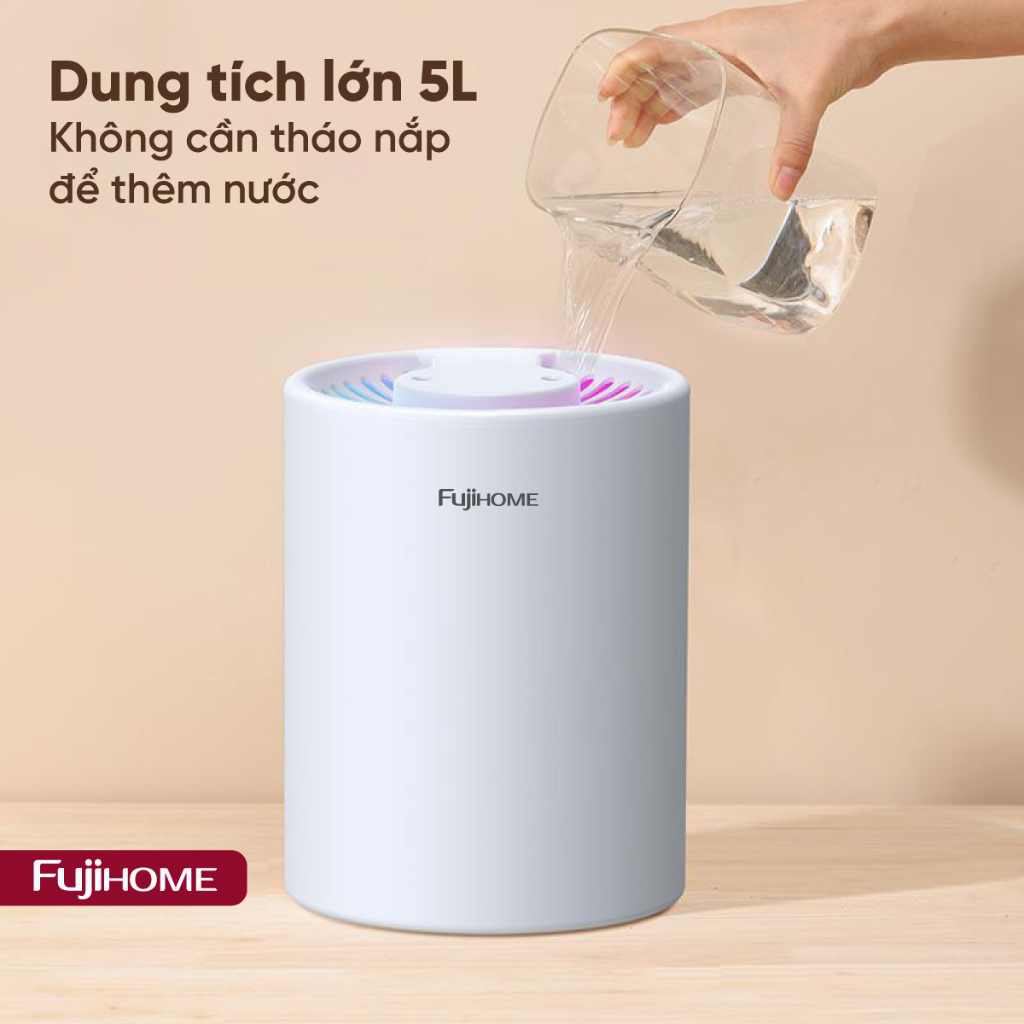 Máy phun sương tạo ẩm xông tinh dầu 5 Lít  FUJIHOME HM05A, máy khuếch tán tinh dầu mini gia đình phò