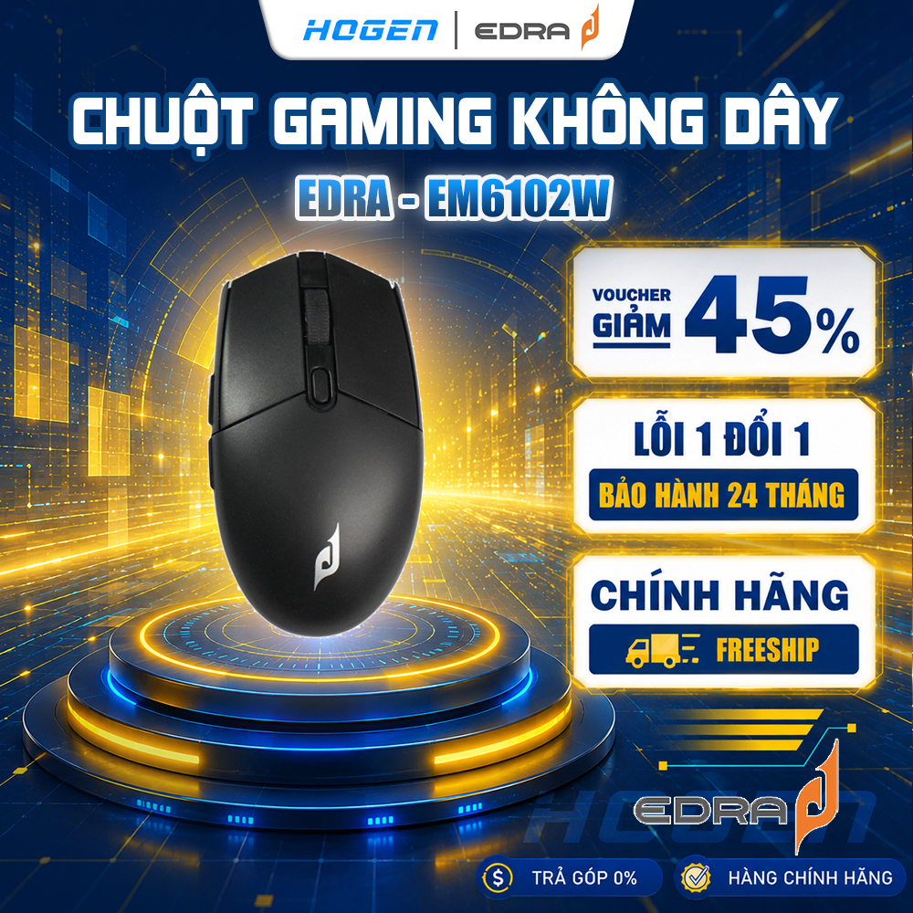 Chuột không dây gaming E-DRA - EM6102W | WL2.4Ghz / Bluetooth | 3200DPi | Bảo hành 24 tháng