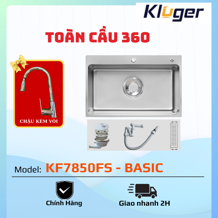 Kluger KF7850FS Basic/ Chậu rửa bát cao cấp Kluger/ bề mặt Linen chống trầy xước, khả năng thoát nướ