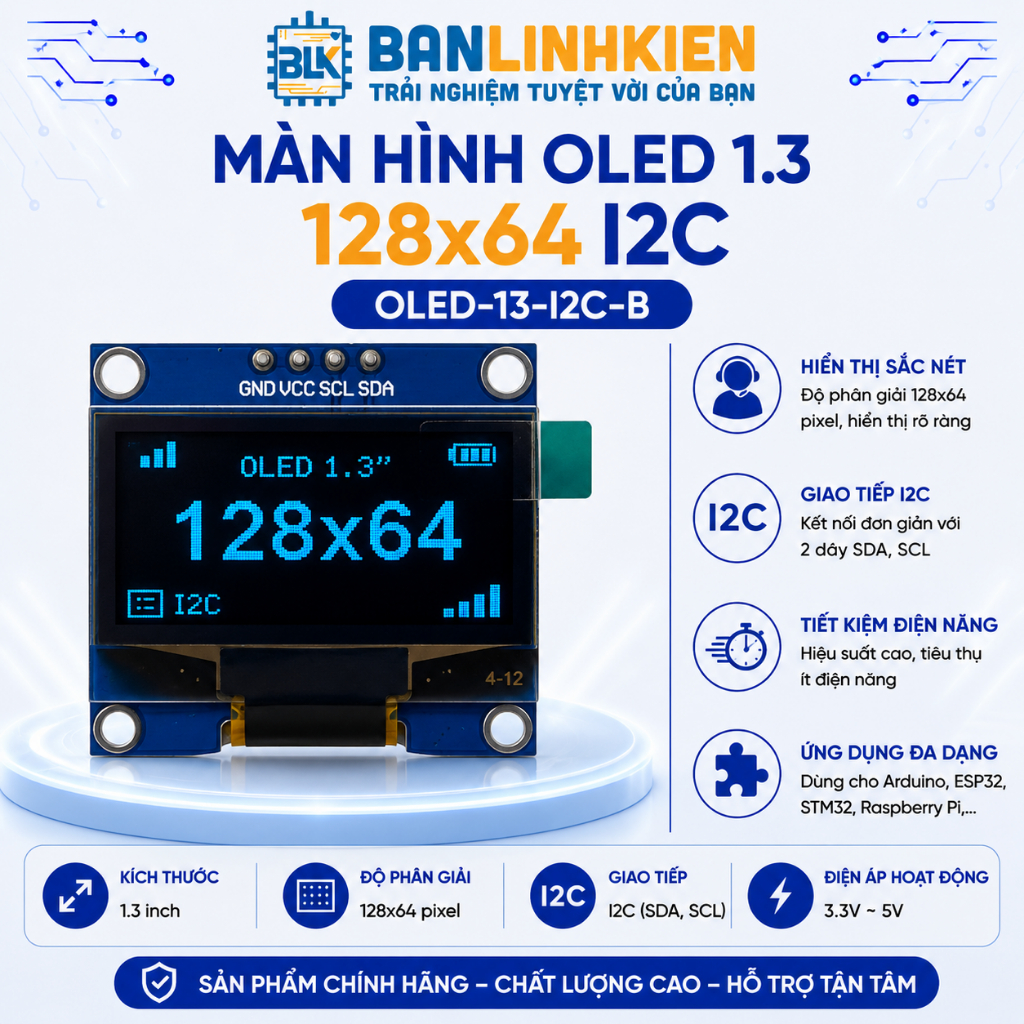 Màn Hình OLED 1.3 128x64 I2C Xanh OLED-13-I2C-B  Banlinhkien