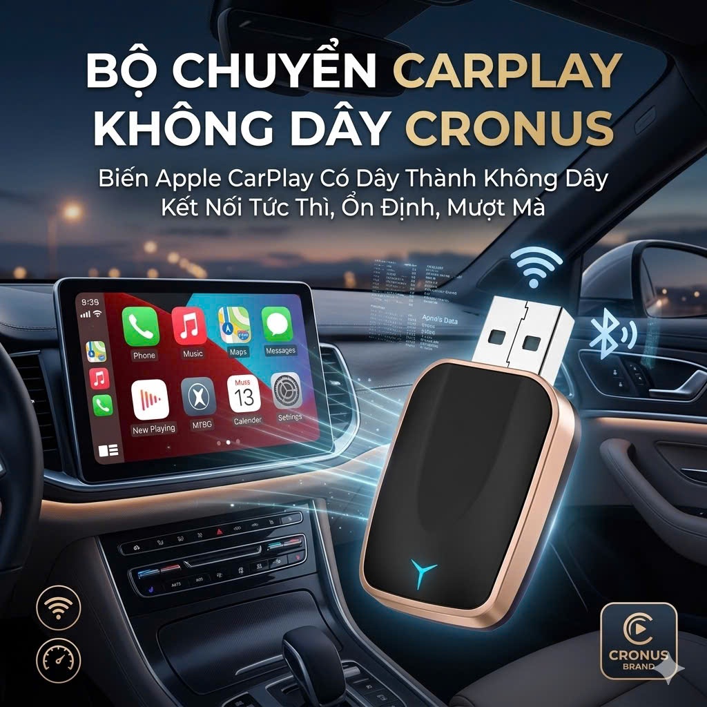 Usb Carplay không dây Cronus C02 chính hãng bản Update 2026, WIFI 6+Bluetooth 5.4 Có Update OTA