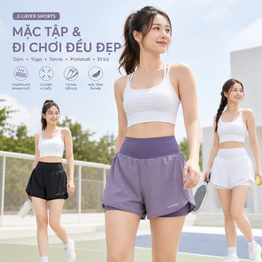 Q9N — Quần short tập nữ 2 lớp có túi 5