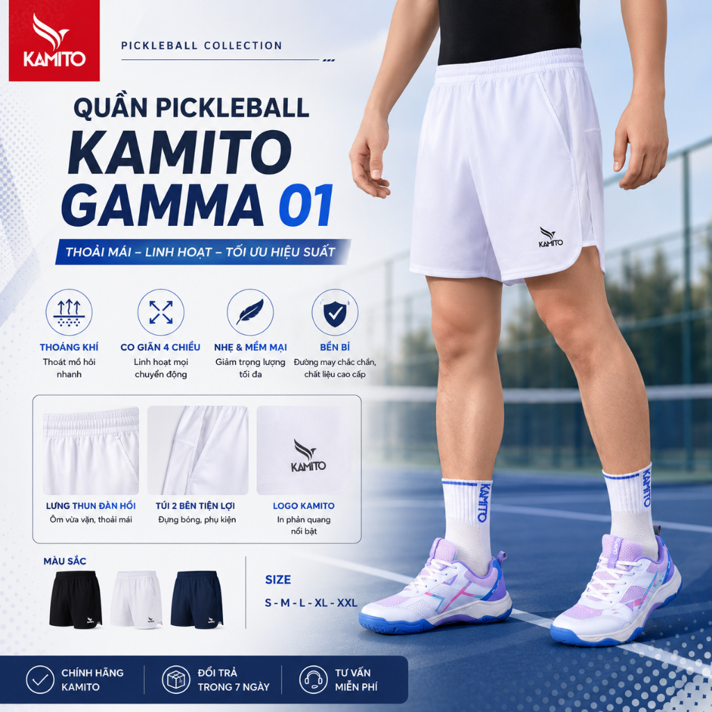 Quần pickleball Kamito gamma 01 co giãn tốt, thoáng khí và thoải mái khi vận động