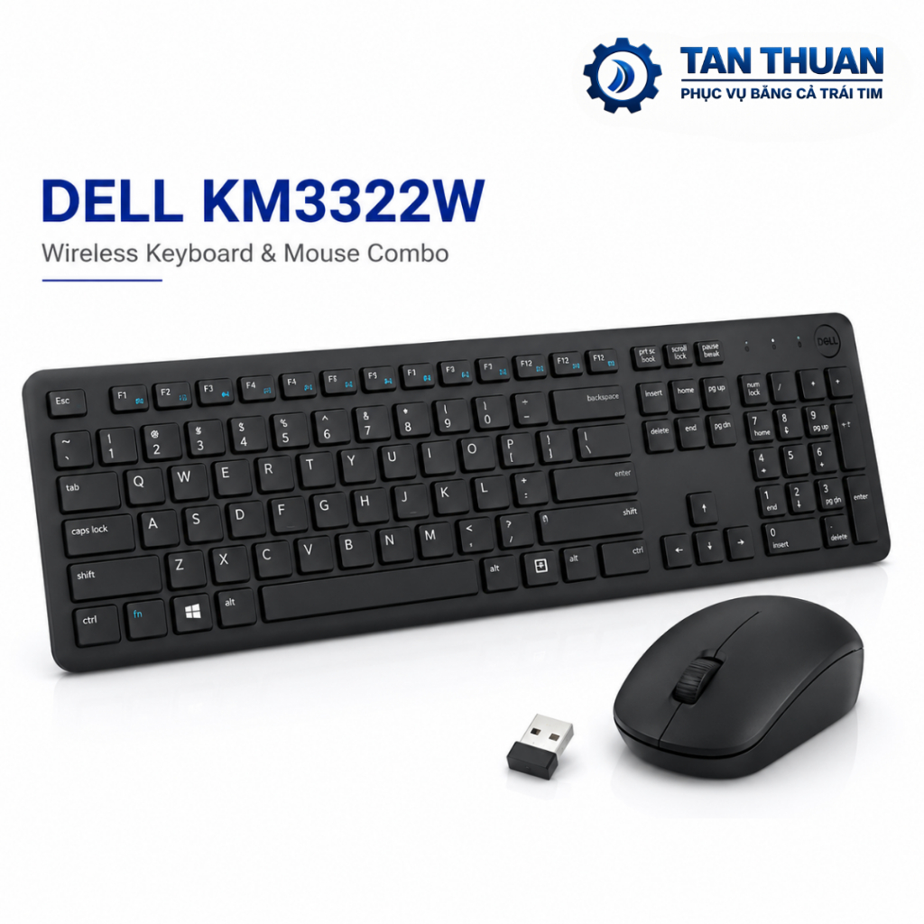 Bàn Phím Chuột Không Dây Dell KM3322W Chính Hãng