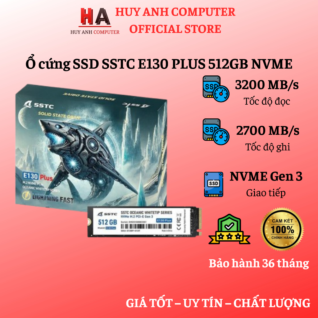 Ổ cứng SSTC OCEANIC WHITETIP E130 PLUS 512GB NVME GEN 3 - Chính hãng - Bảo hành 36 tháng