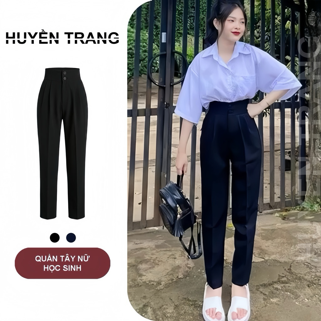 Quần tây nữ đi học 2 khuy lưng cao dáng quần baggy nữ học sinh cấp 3 đi học đi làm xinh xắn M07
