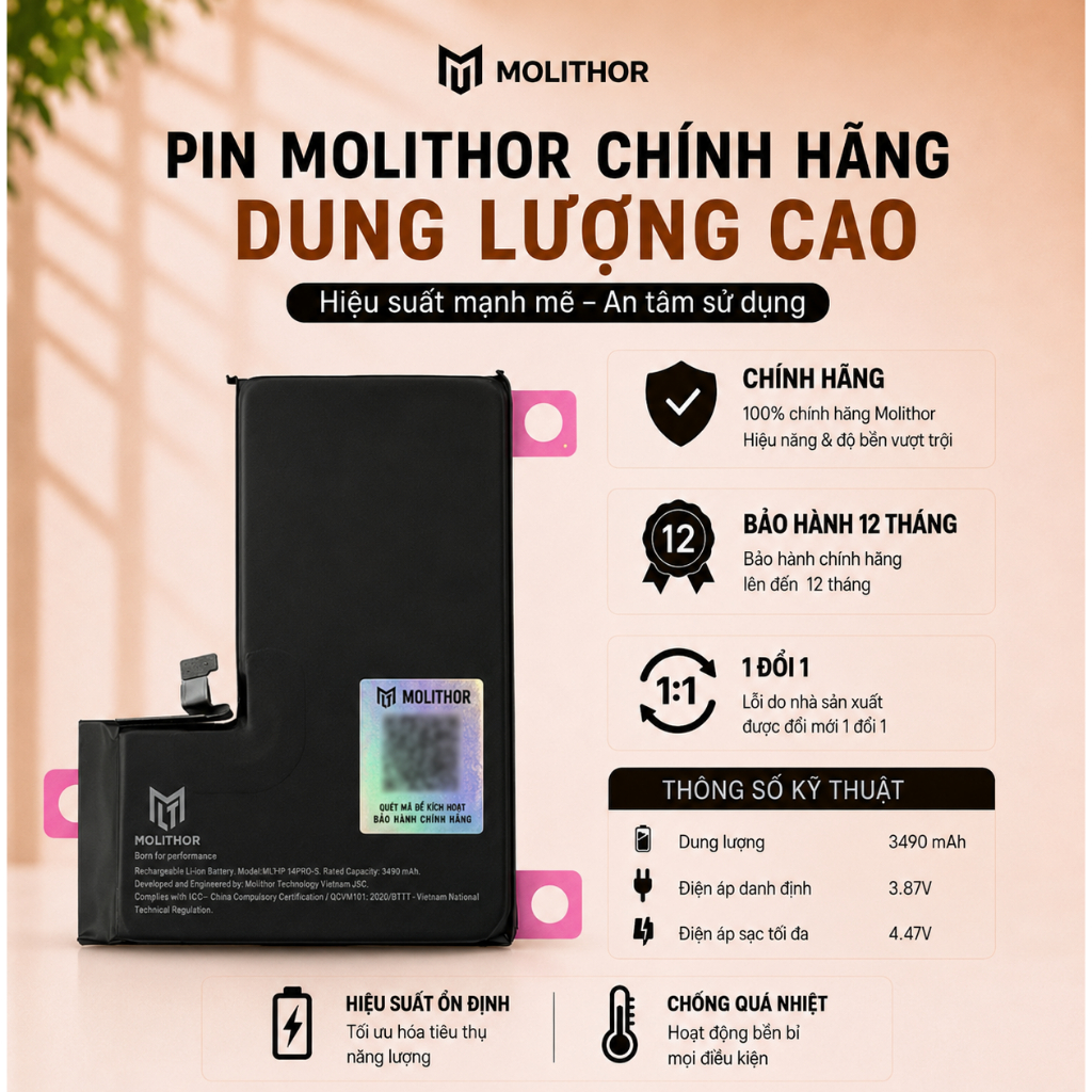 Pin Molithor 14 Plus siêu dung lượng 4770 mAh