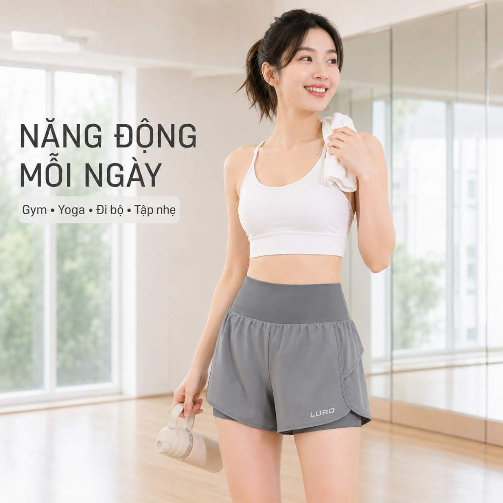 Q9N — Quần short tập nữ 2 lớp có túi 7