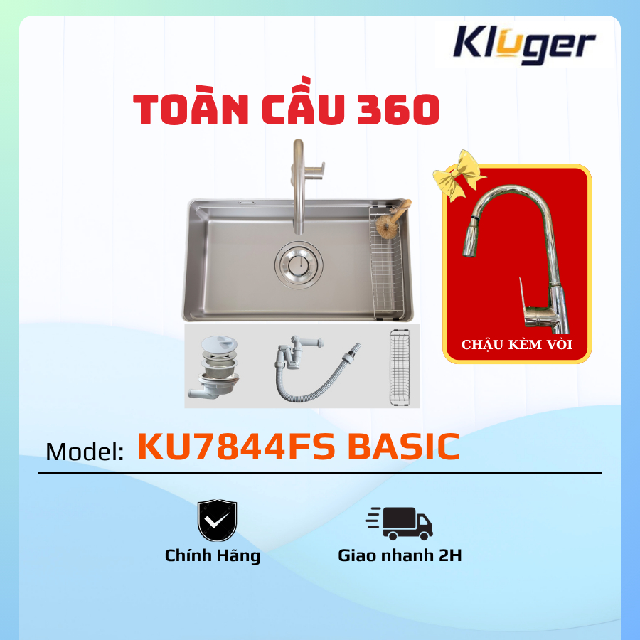 Chậu rửa chén Kluger KU7844FS BASIC/ Chất Liệu Cao Cấp Inox SUS304/ Thiết Kế Tinh Tế