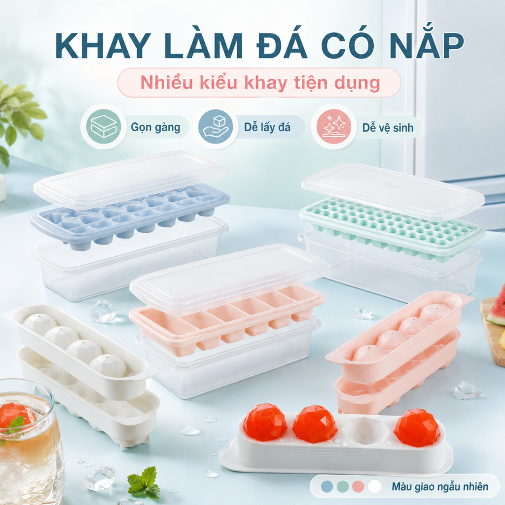 Khay đá chống dính dễ dàng lấy, có kèm hộp đựng và nắp khử mùi, tủ lạnh đủ…