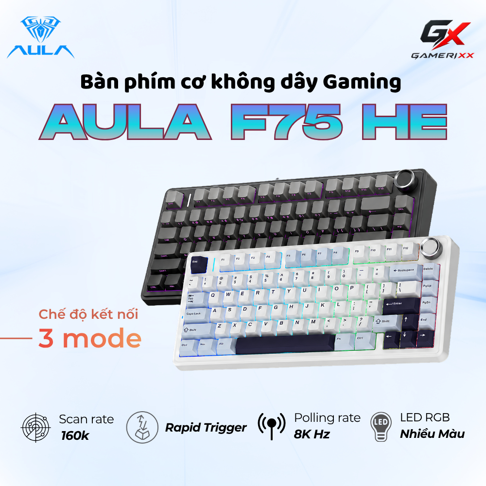 Bàn phím cơ Gaming Aula F75 HE kết nối không dây phù hợp chơi game -Dùng cho PC,Laptop -Có Rapid trigger -Pollingrate 8k | BigBuy360 - bigbuy360.vn