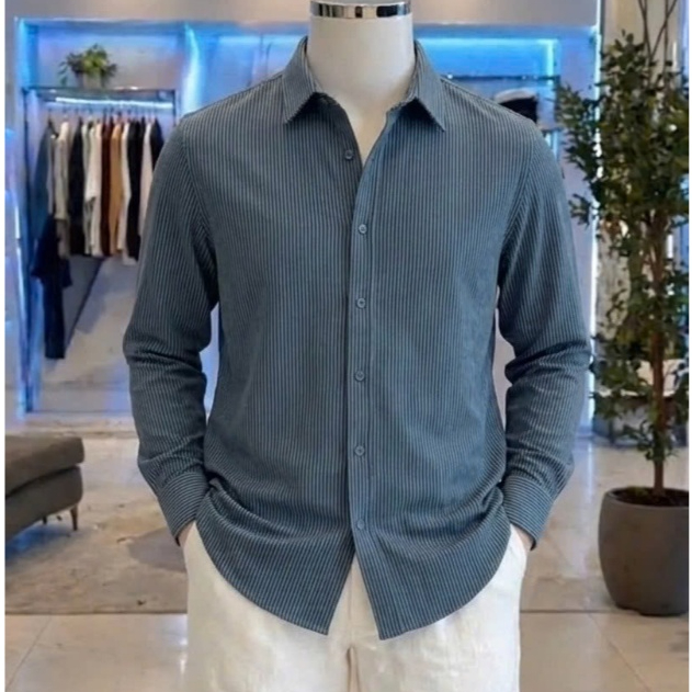 Áo sơ mi Oxford nam Present kẻ sọc cao cấp, dài tay, form rộng