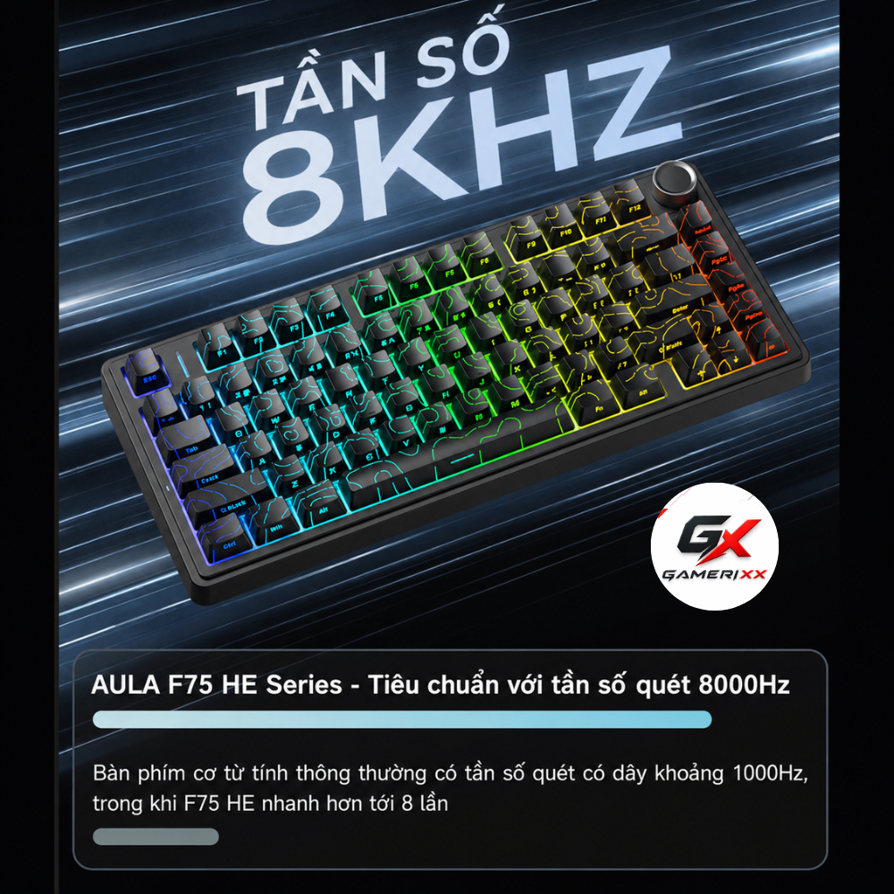 Bàn phím cơ Gaming Aula F75 HE kết nối không dây phù hợp chơi game -Dùng cho PC,Laptop -Có Rapid trigger -Pollingrate 8k | BigBuy360 - bigbuy360.vn