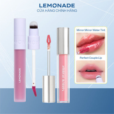 Combo Lemonade Son kem mịn lì thuần chay perfect couple lip 3.5g và Son tint bóng bền màu Mirror Mirror Water Tint 4g