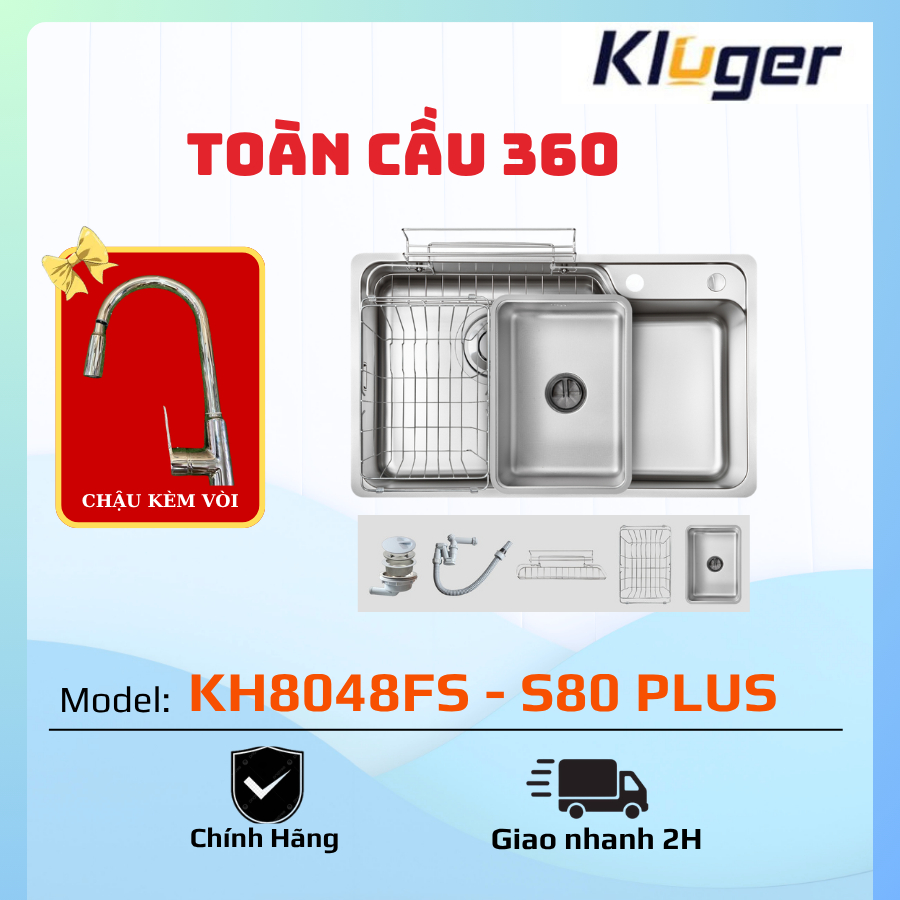 Kluger KH8048FS – S80 Plus/ Chậu rửa bát cao cấp kluger/  Bề mặt LINEN thế hệ mới, kháng xước, dễ dà