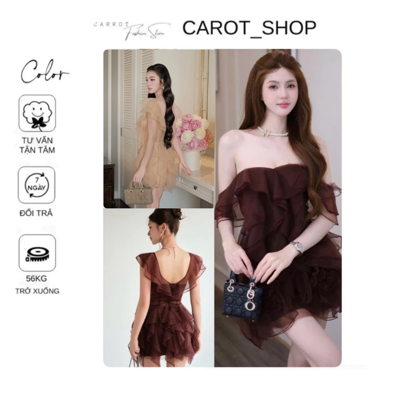 [CÓ BIGSIZE- SẴN] VN112 Váy tơ sóng lượn trễ vai chuẩn hàng TK phối hoa sang chảnh by CarrotShop