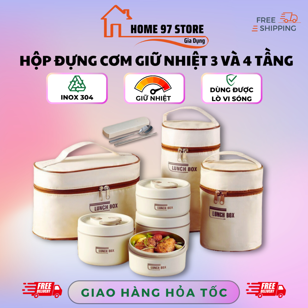 Hộp Cơm Giữ Nhiệt Inox 3 4 Tầng Văn Phòng Có Quai Xách – Hộp Đựng Cơm Giữ Nhiệt Nhiều Ngăn Cho Nhân 