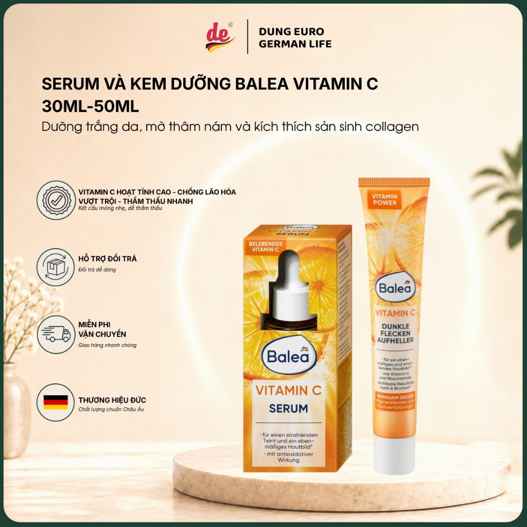 [Chuẩn Đức] Serum Balea Vitamin C 30ml,Kem Dưỡng Làm Mờ Nám Balea Vitamin C 50ml, Cho Làm Da Đều Màu