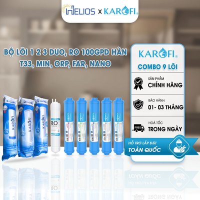 Combo 9 Lõi Lọc Nước Karofi Chính Hãng Cho M-i129/H, O-s129/A, Oi229A, – Bộ Lõi 123 RO100KR 56789