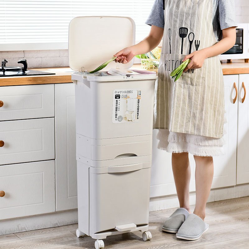 Thùng rác thông minh phong cách Nhật Bản 3 tầng phân loại rác nhập khẩu Vando