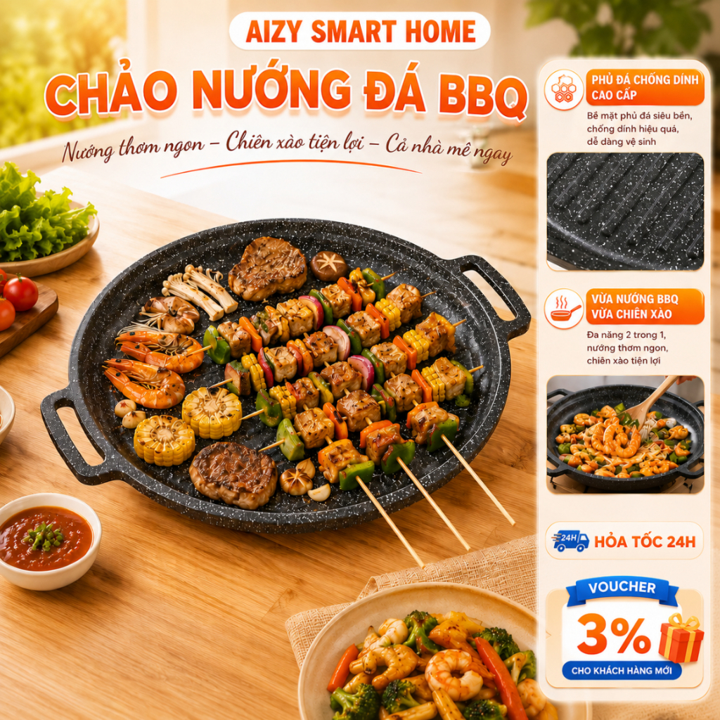 Chảo Nướng Đá BBQ Chống Dính Hàn Quốc –Chảo Nướng Thịt Hàn Quốc,Dùng Cho Mọi Loại Bếp