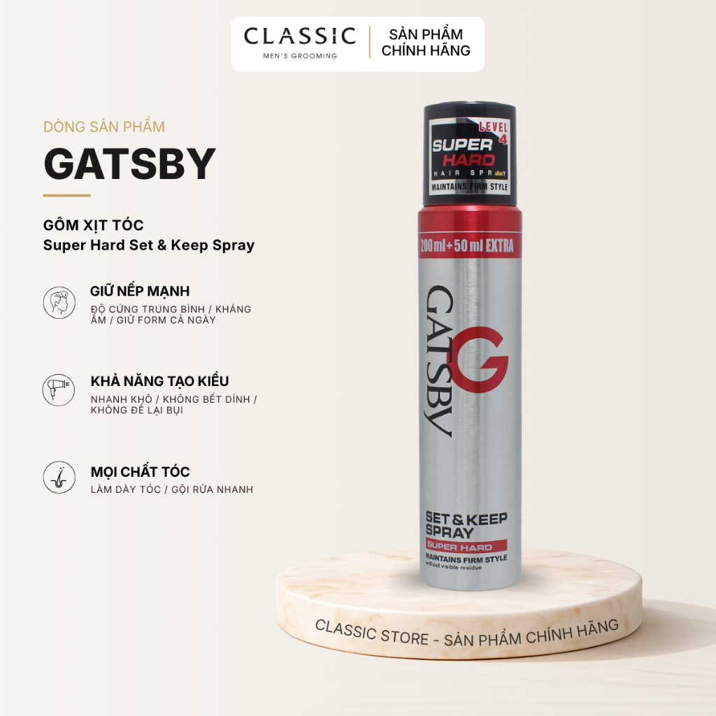 Gôm Xịt Giữ Nếp Gatsby Super Hard 250ml