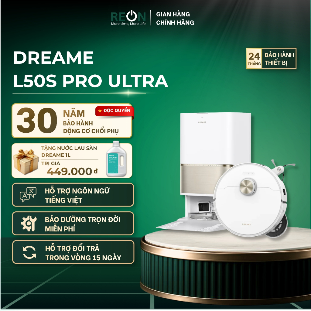 Robot hút bụi lau nhà Dreame L50s Pro Ultra chính hãng Lực hút 30.000Pa tự vệ sinh dock sạc