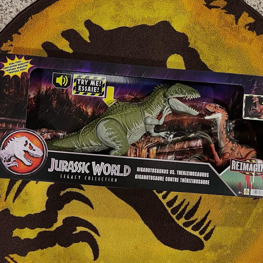 Jurassic World Reimagined,Bộ 2 mô hình khủng long đồ chơi Mattel Giganotosaurus và Therizinosaurus,q