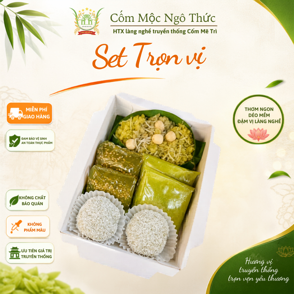 [HỎA TỐC HN] Set Trọn Vị | Xôi Cốm Sen Dừa Bánh Cốm Bánh Xu Xê Mochi Cốm | Đặc Sản Cốm Mễ Trì Hà Nội