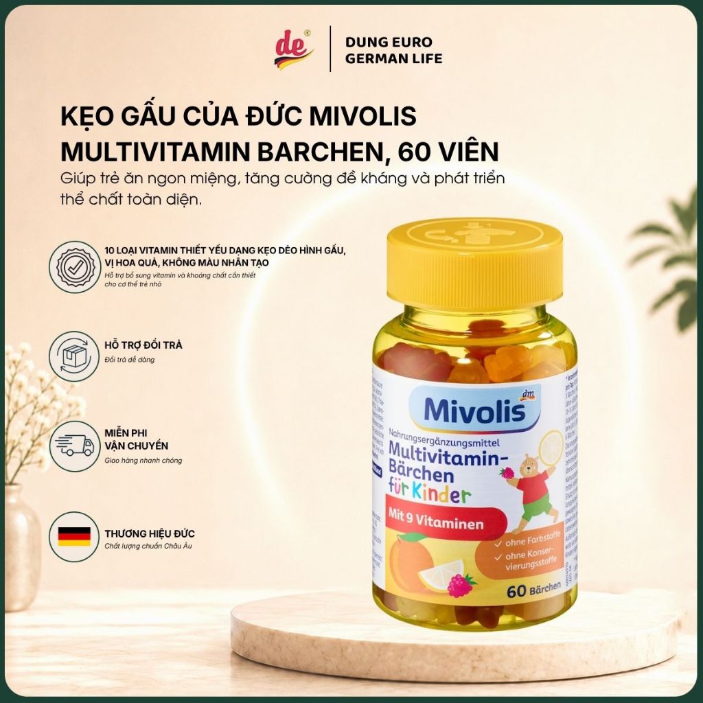 [Chuẩn Đức] Kẹo Gấu Vitamin Mivolis Đức, Bổ Sung Vitamin Khoáng Chất, Không Màu Nhân Tạo Cho Bé
