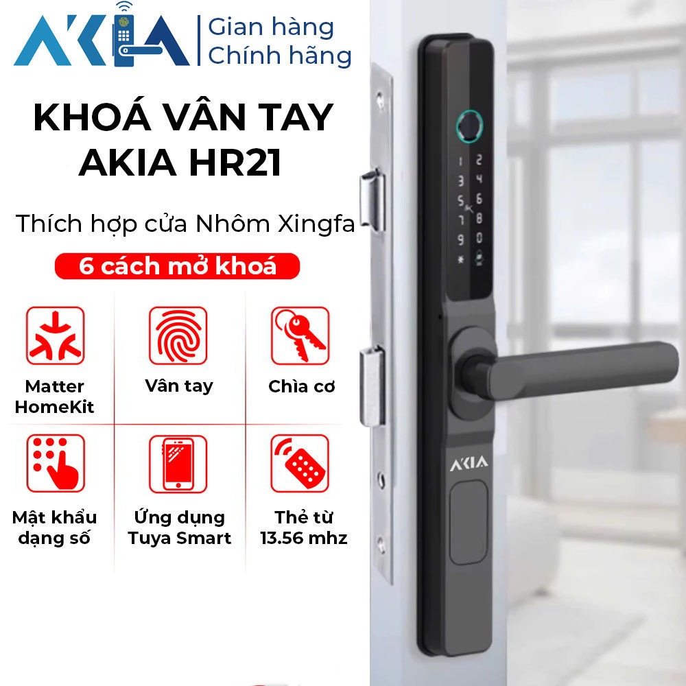 Khóa vân tay AKIA HR-21 - Hỗ trợ Matter lên Apple HomeKit, Vân tay FPC thụy điển, Nhiều cách mở khóa