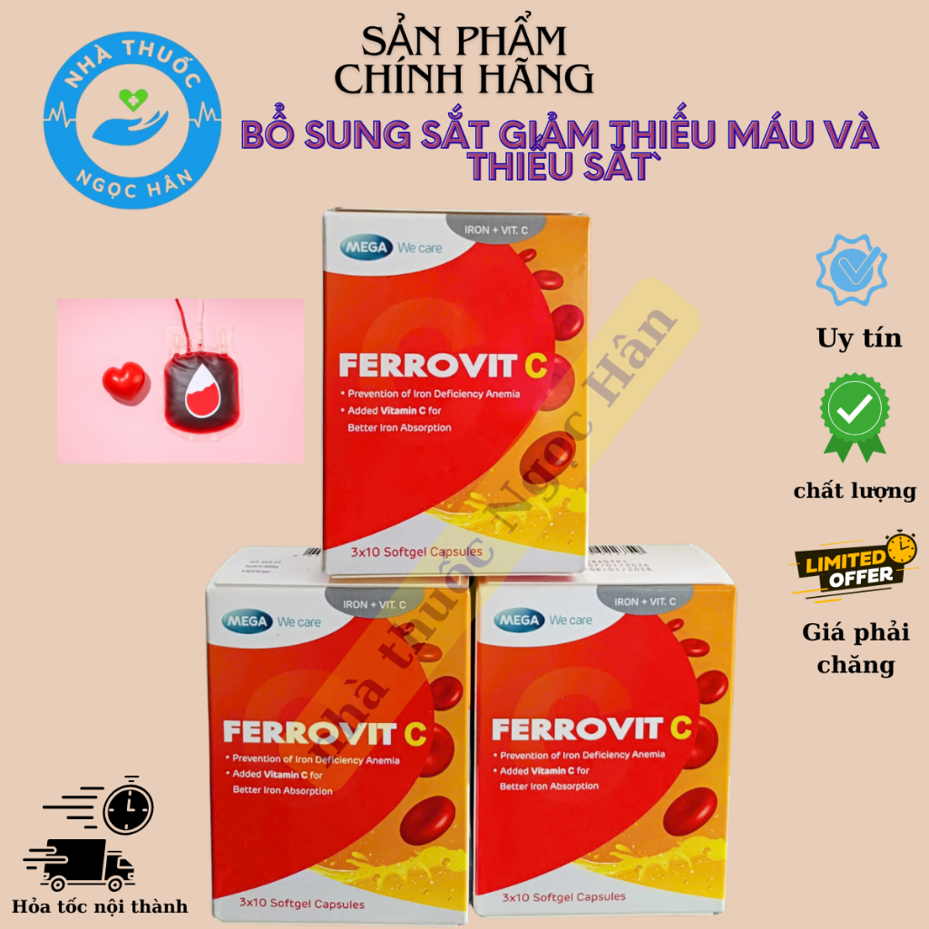 Ferrovit C Hỗ Trợ Bổ Sung Sắt Ngăn Ngừa Thiếu Máu Do Thiếu Sắt Hộp 30 Viên