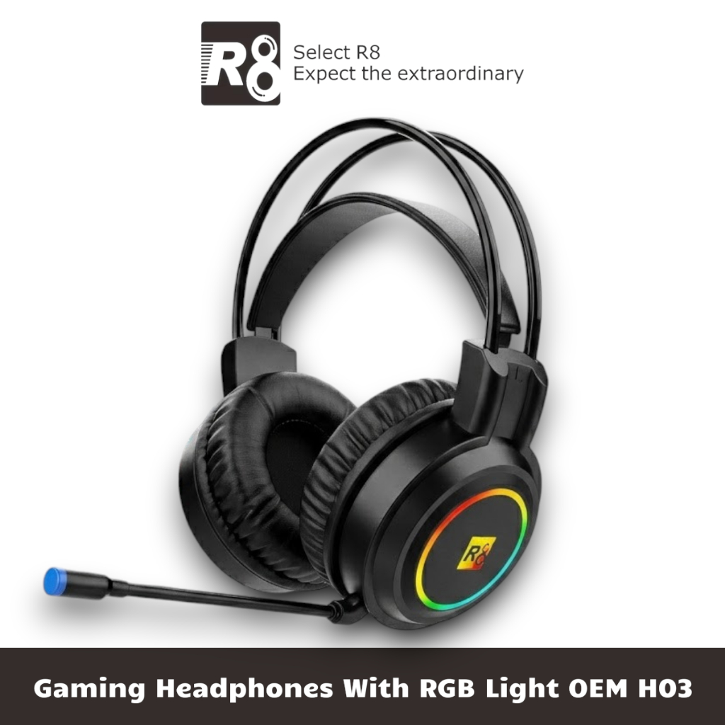 Tai Nghe Vi Tính Gaming Có Dây (USB) R8 H03 LED RGB - Âm Thanh Hay, Có Mic, LED Sống Động
