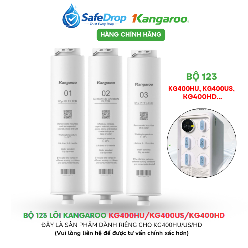 Combo 3 Lõi Lọc 123 KG400 Kangaroo Hàng Chính Hãng Dùng Cho Các Model KG400HU, KG400US, KG400HD ...