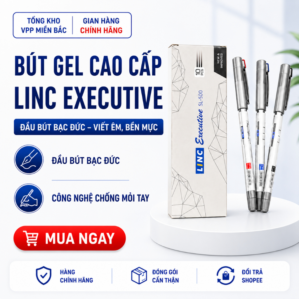 Hộp 10 chiếc Bút bi nước LINC Executive gel (Xanh, Đen, Đỏ)