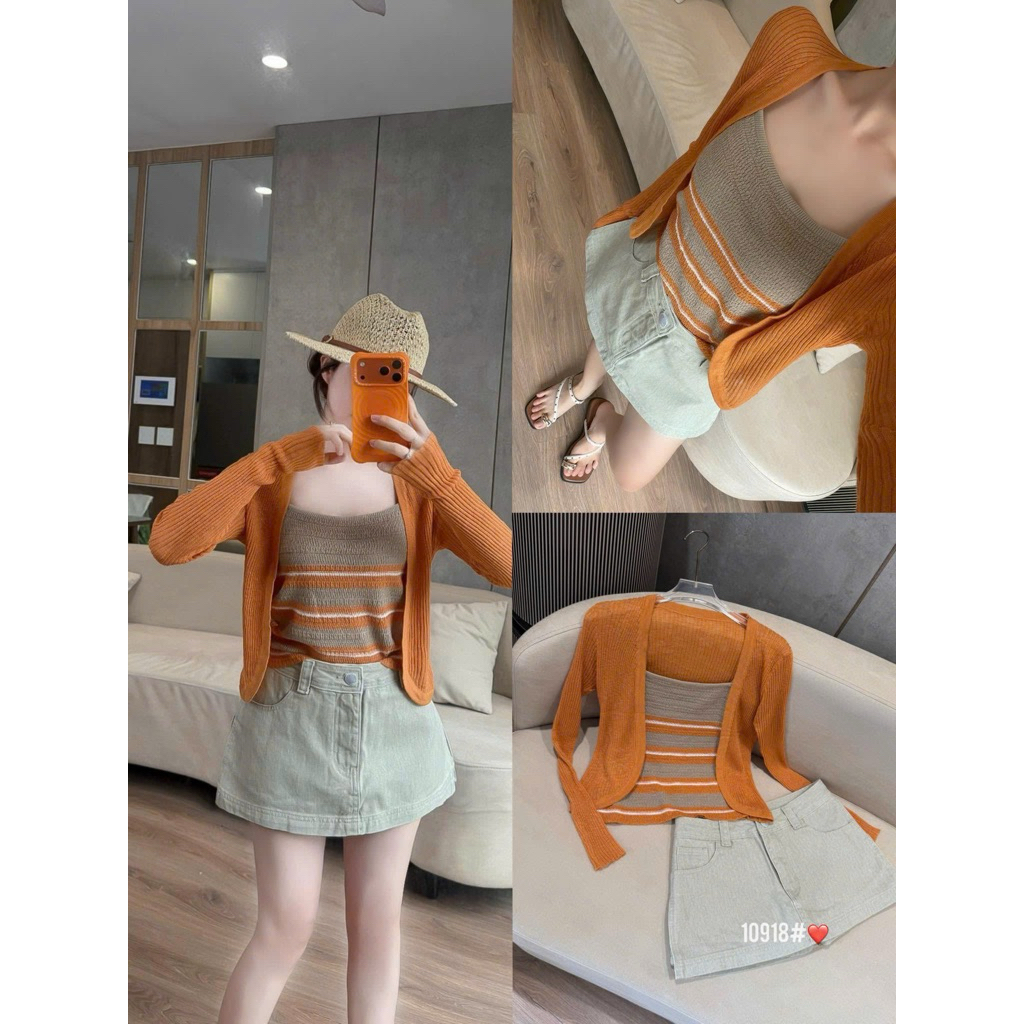 SET ÁO KẺ CARDIGAN 10918 - OUTFIT LAYER LAYER NĂNG ĐỘNG, TRENDY & TIỆN DỤNG