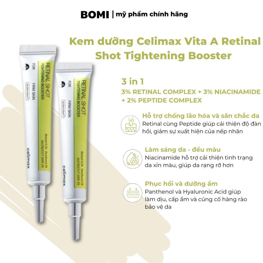 Kem Dưỡng Celimax Vita-A Retinal Shot Tightening Booster Hỗ Trợ Mờ Nếp Nhăn, Săn Chắc Da BOMI COMEST