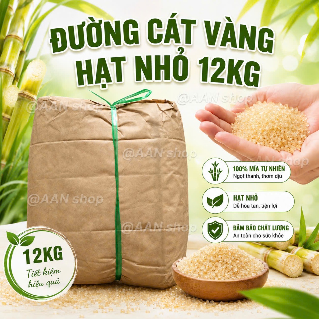 CÂY 12KG  đường VÀNG hạt nhỏ- đường mía tự nhiên-  làm bánh,  pha chế,  nấu chè