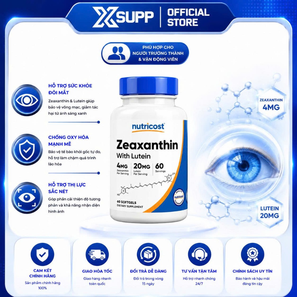 Nutricost Lutein 20mg Zeaxanthin 4mg Viên Uống Chính Hãng