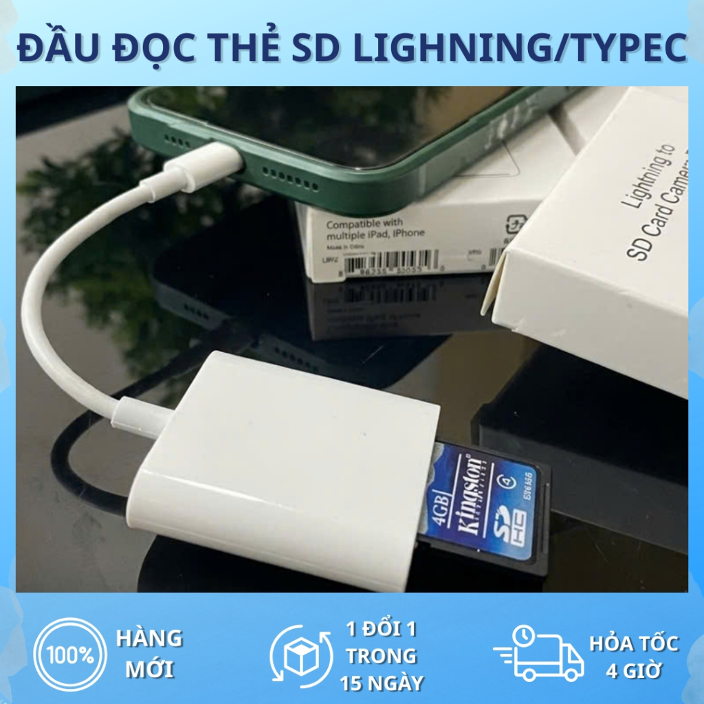 Đầu đọc thẻ Otg Lightning và Type C cho thẻ SD