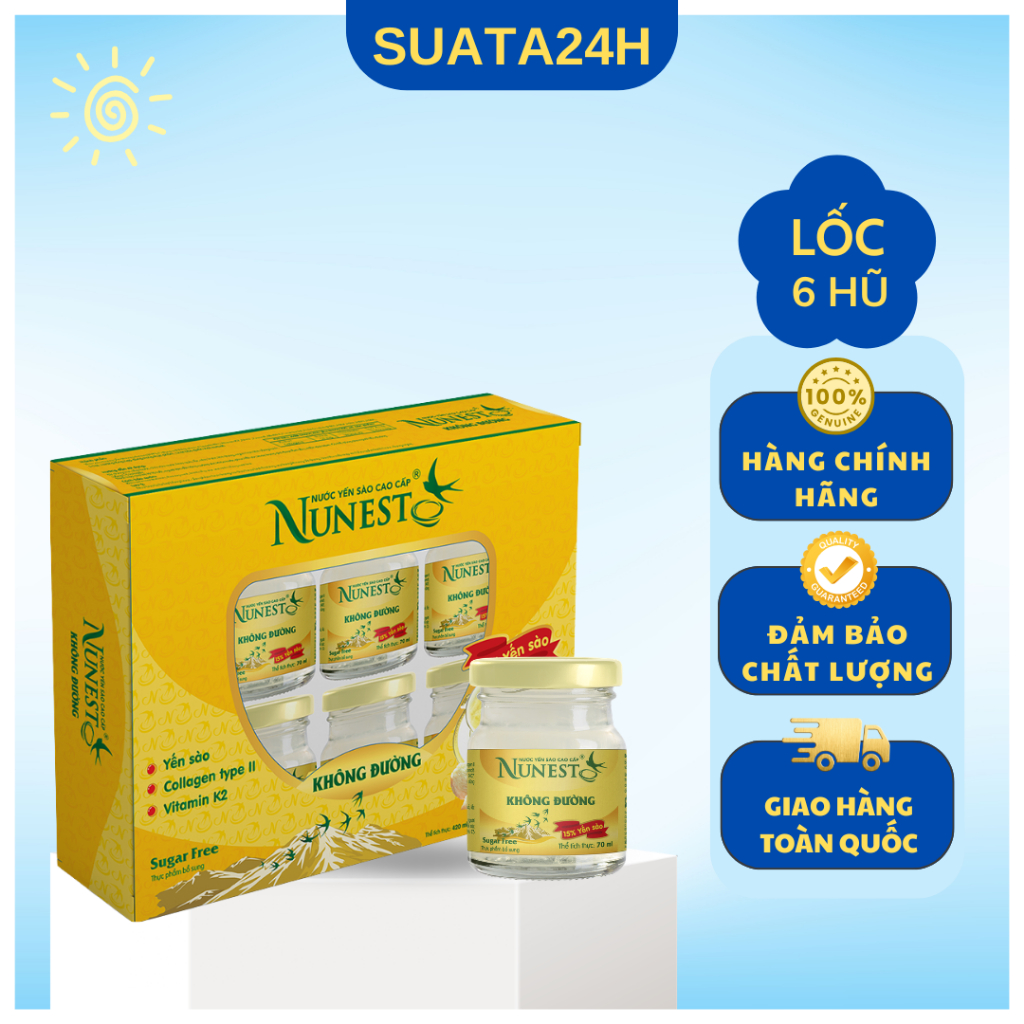 Hộp Yến Sào Nunest Có Đường / Không Đường (6 hũ x70ml) -  Bổ Dưỡng, Tăng Cường Sức Khỏe