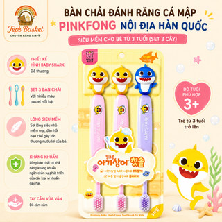 Bàn chải đánh răng cá mập Pinkfong nội địa Hàn Quốc siêu mềm cho bé từ 3 tuổi (Set 3 cây )