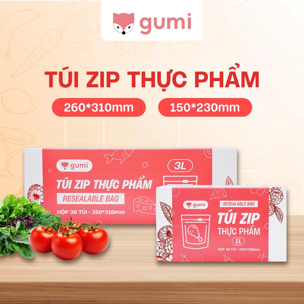 Hộp 30 Túi Zip Khóa Kéo GUMI 1L/3L – Túi Trữ Đồ Ăn Nhựa LDPE Dày Dặn, Chống Rò…