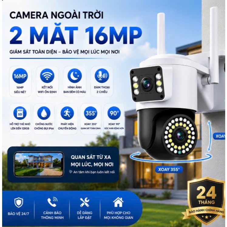 Yoosee WiFi Camera 2 Mắt 36+6, không thấm nước camera wifi xoay 360 độ Đàm Thoại 2 Chiều