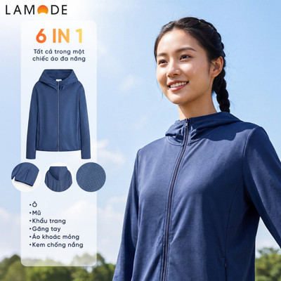 Áo Khoác Chống Nắng Nữ Lamode Chống Tia UV 97% Thoáng Mát, Nhẹ, Có Mũ Khóa Kéo , Mặc Hàng Ngày LSN002EDP01