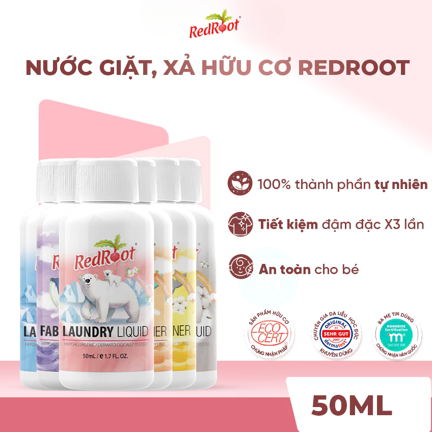 Set Mini size Nước Giặt Xả Hữu Cơ Redroot Hàn Quốc 50ml - Thuận Tiện Mang Đi Xa, Du lịch
