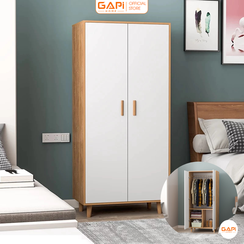 Tủ quần áo gỗ 2 cánh gỗ MDF phủ melamin phong cách Nordic thương hiệu GAPI - GP129