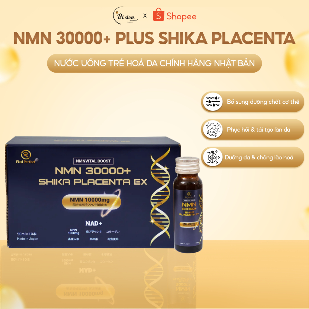 Nước uống trắng da NMN 30000+ Plus Shika Placenta EX Daido - Nhật Bản trẻ hóa tế bào Nhật