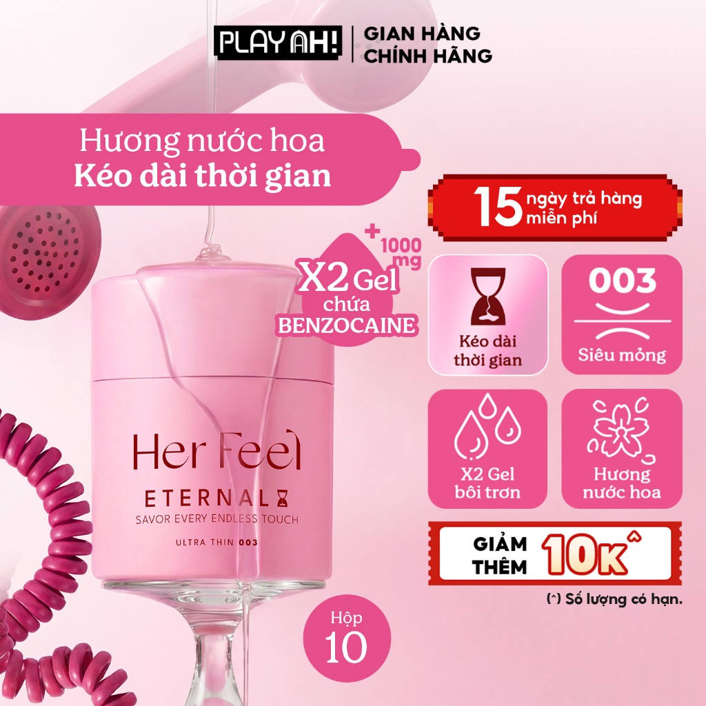 Bao cao su Kéo dài thời gian Her Feel Eternal Hương nước hoa Siêu mỏng Cao Cấp Hộp 3/10