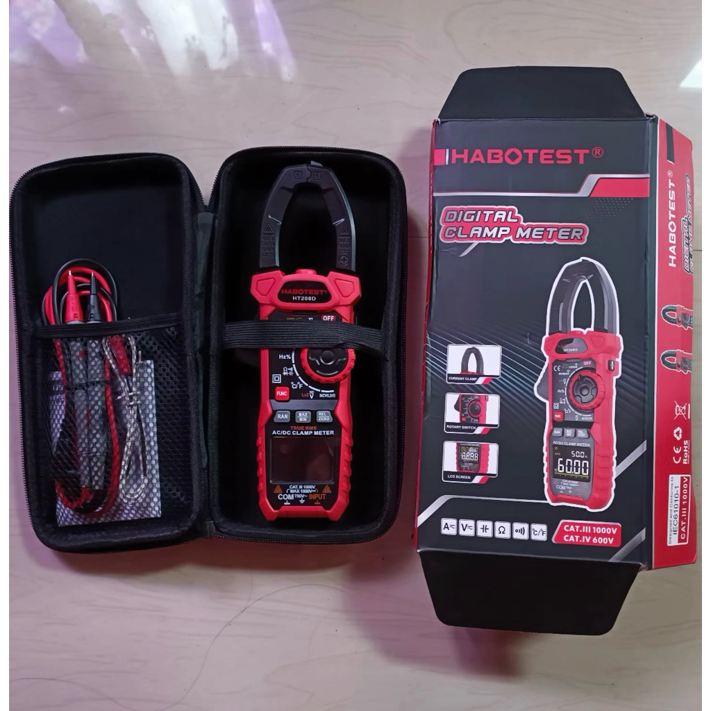 HABOTEST HT208D 1000A Đồng hồ kẹp kỹ thuật số  6000 đếm  RMS thực sự NCV  Máy kiểm tra điện áp tự độ